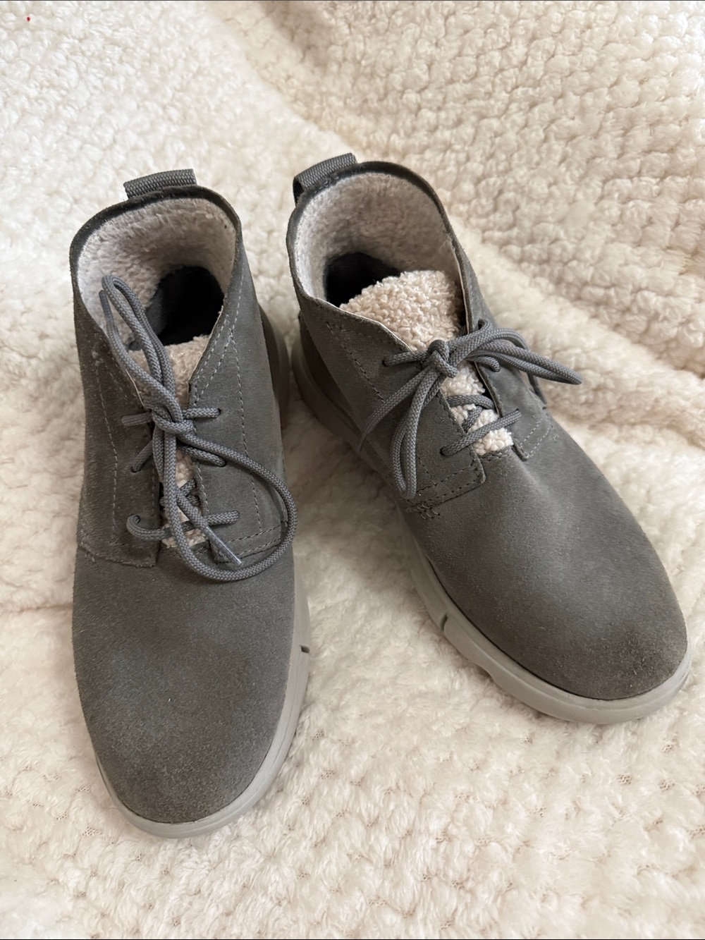 Women’s 8 Sorel Gray Suede Explorer Ankle Boot fleece lined Waterproof Outsole’s